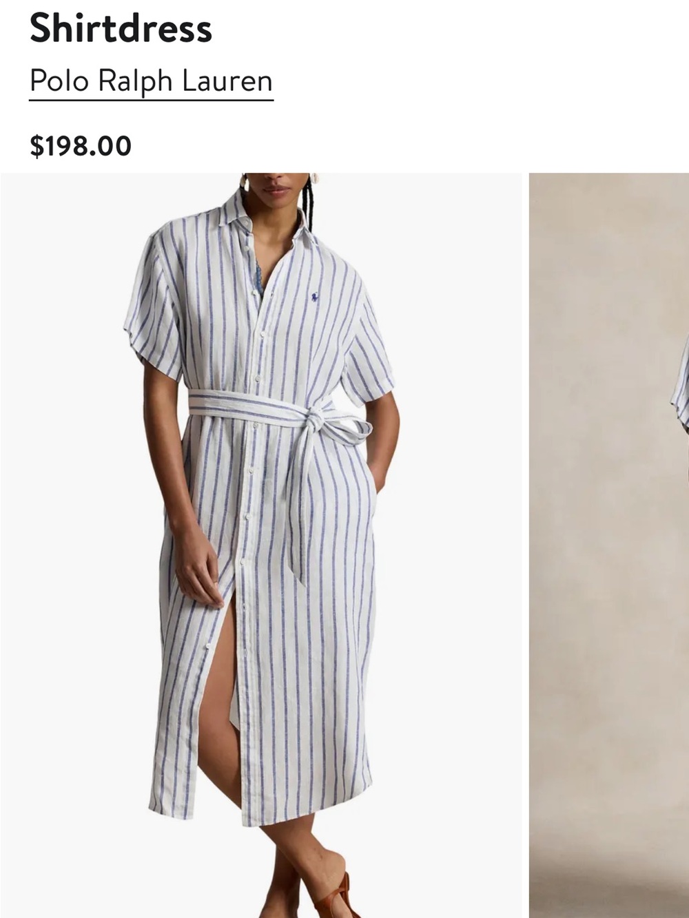 Polo Ralph Lauren Linen Striped Belted Shirt Dress Blue White Size 6 Midi